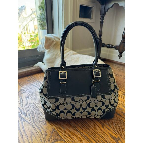 Y2K Era Coach Shoulder Bag Iconic Black and Gray Monogram Print Purse - Picture 4 of 16